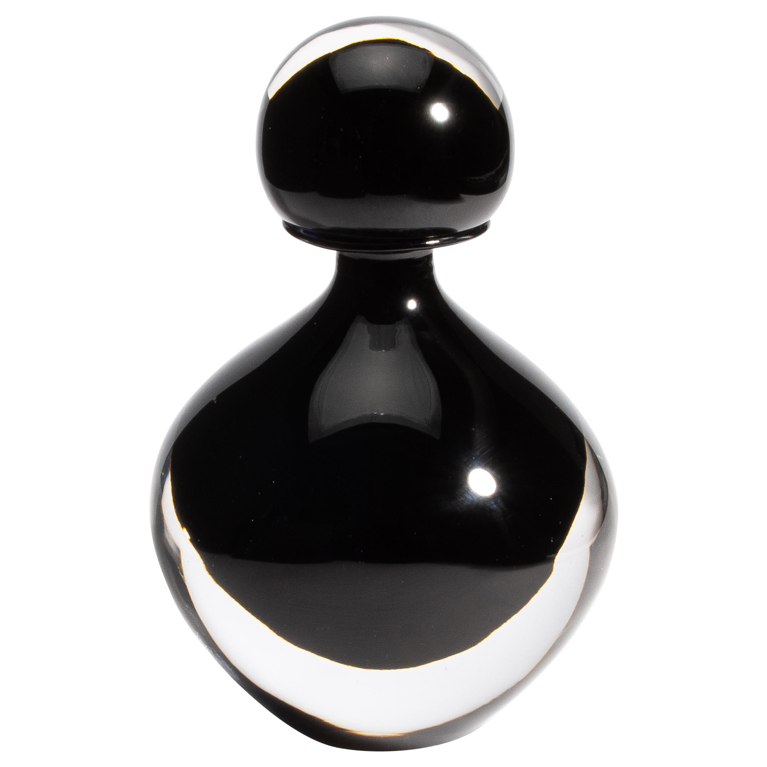 Handgeblasene Murano-Flasche in Onyx Schwarz Groß