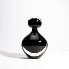 Hand Blown Murano Bottle in Onyx Black Medium