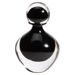 Hand Blown Murano Bottle in Onyx Black Medium