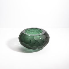Hand Blown Murano Bowl Battuto in Emerald Green Large