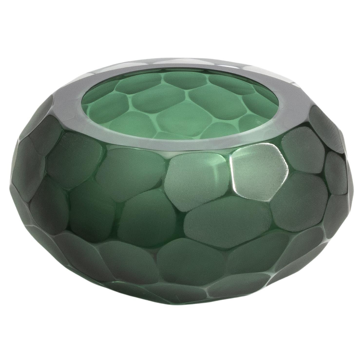 Hand Blown Murano Bowl Battuto in Emerald Green Large