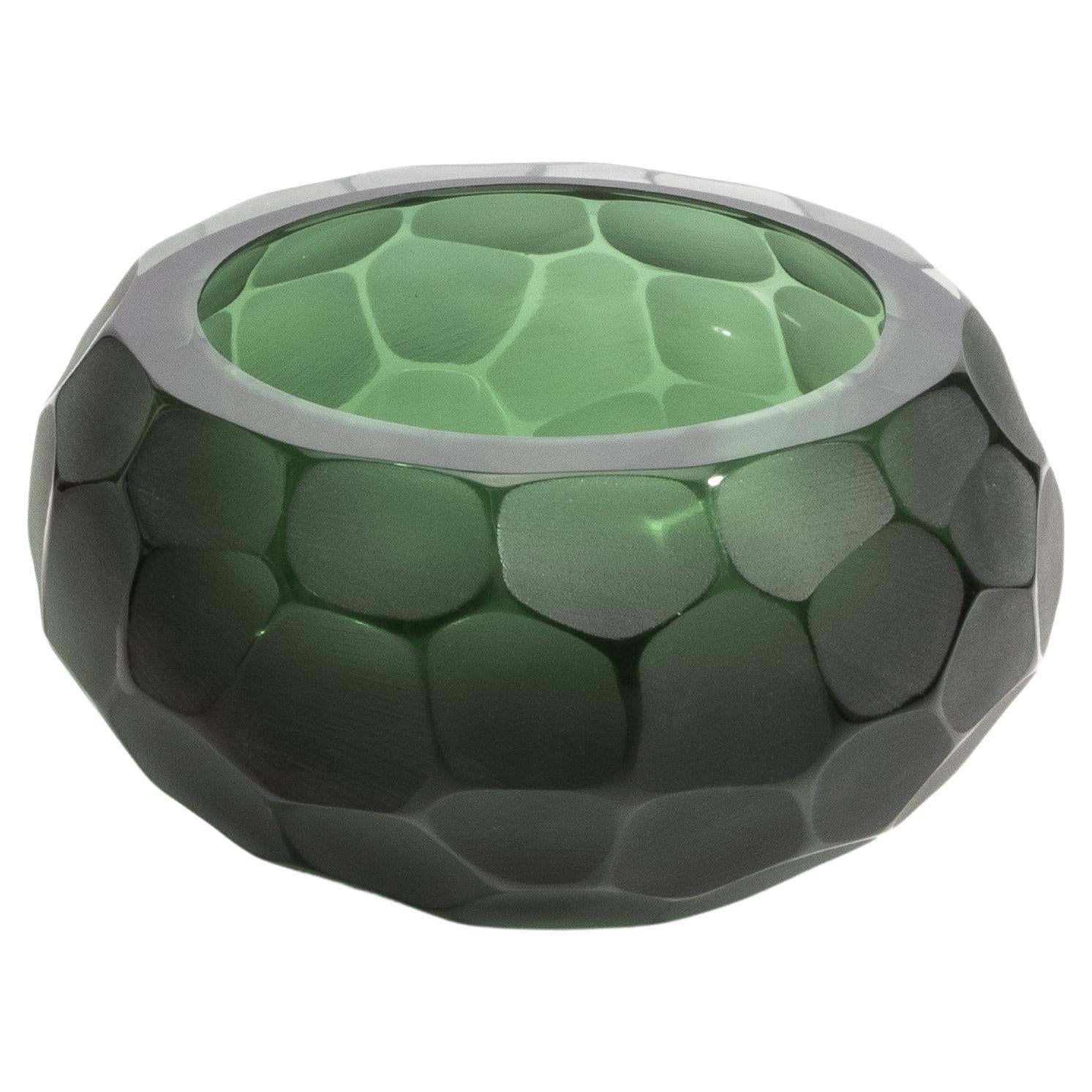 Hand Blown Murano Bowl Battuto in Emerald Green Small
