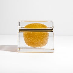Hand Blown Murano Box in Amber with Bubbles and Brass Fittings