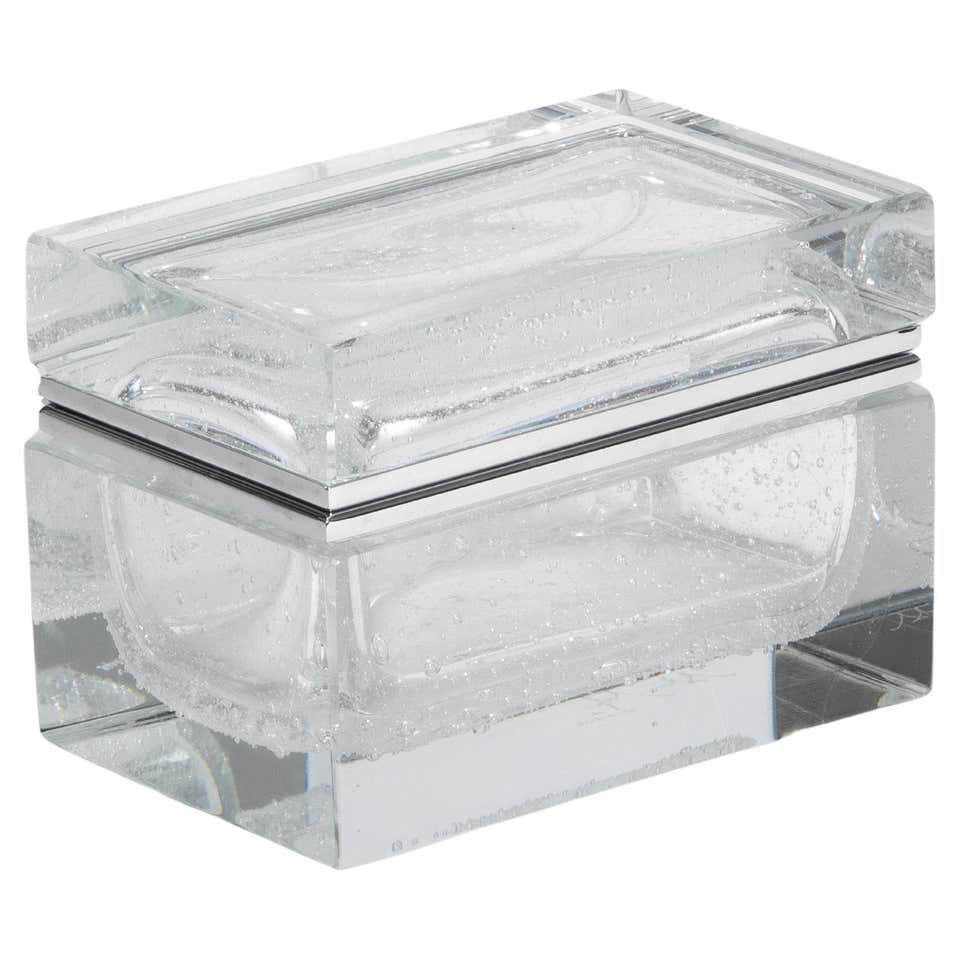 Medium Murano Frosted White Sommerso Square Glass Box, Contemporary For ...