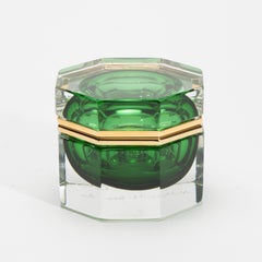 Hand-Blown Murano Box in Emerald Green with Brass Fittings