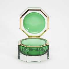 Hand-Blown Murano Box in Emerald Green with Brass Fittings