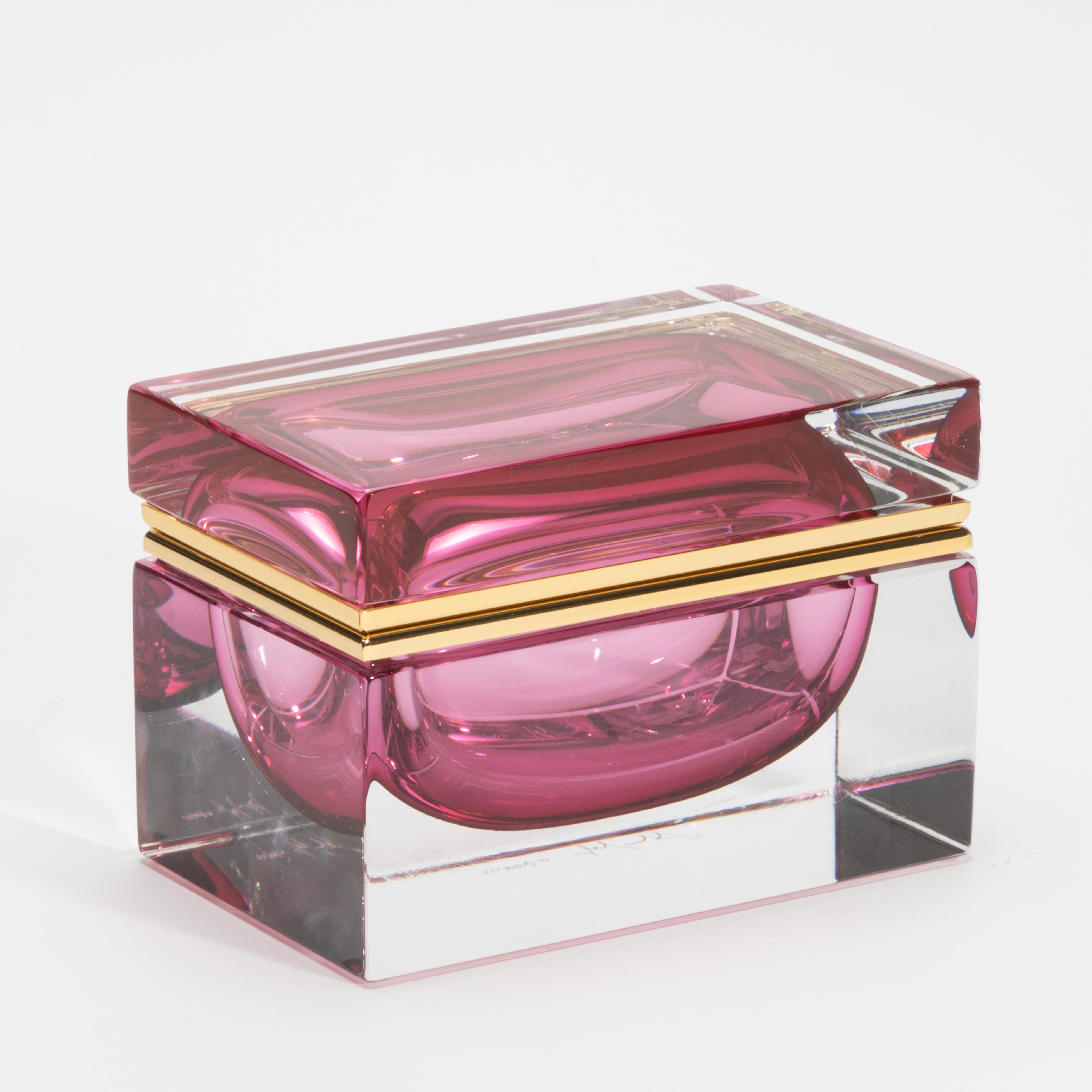 Modern Hand-Blown Murano Box in Ruby with Brass Fittings For Sale