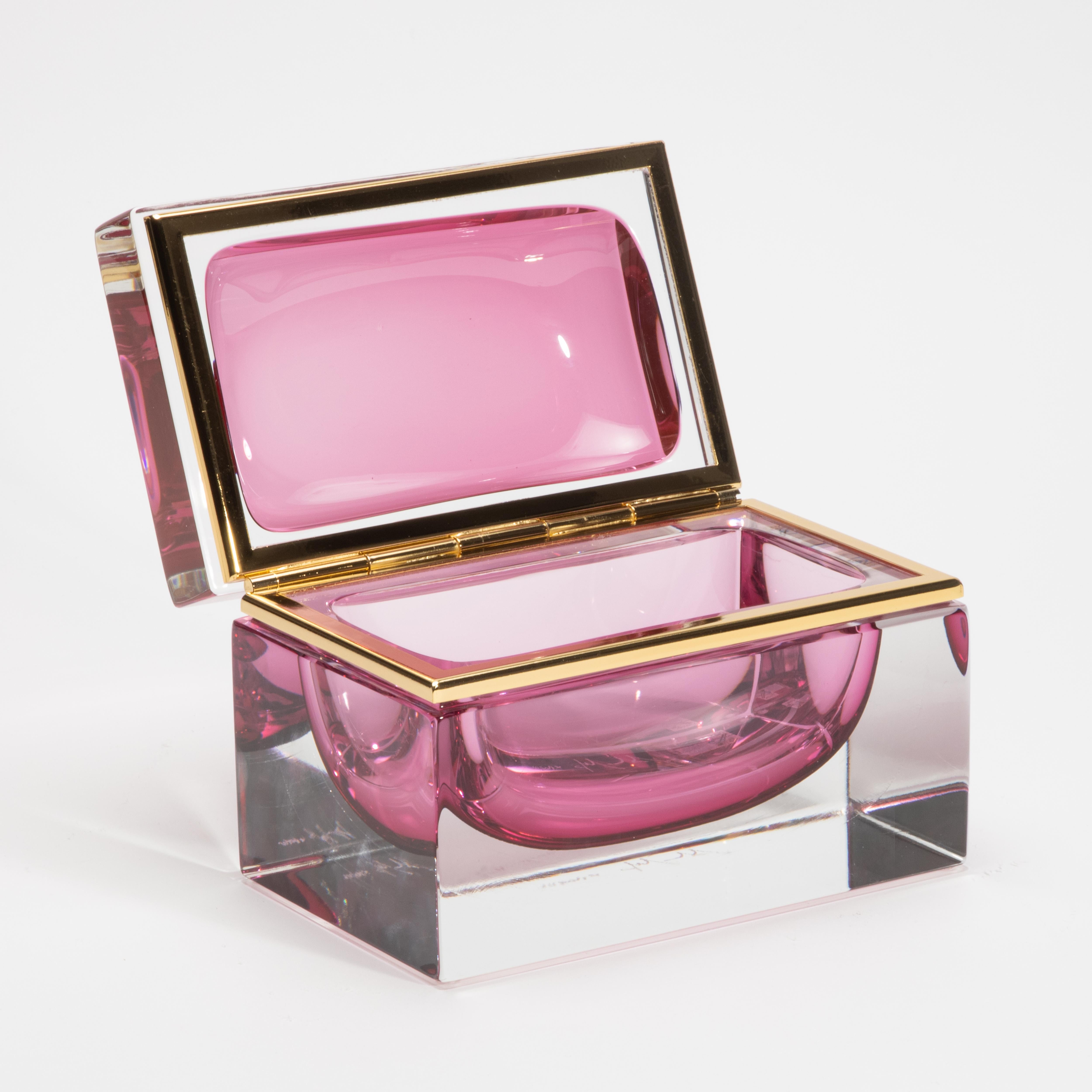 Hand-Crafted Hand-Blown Murano Box in Ruby with Brass Fittings For Sale