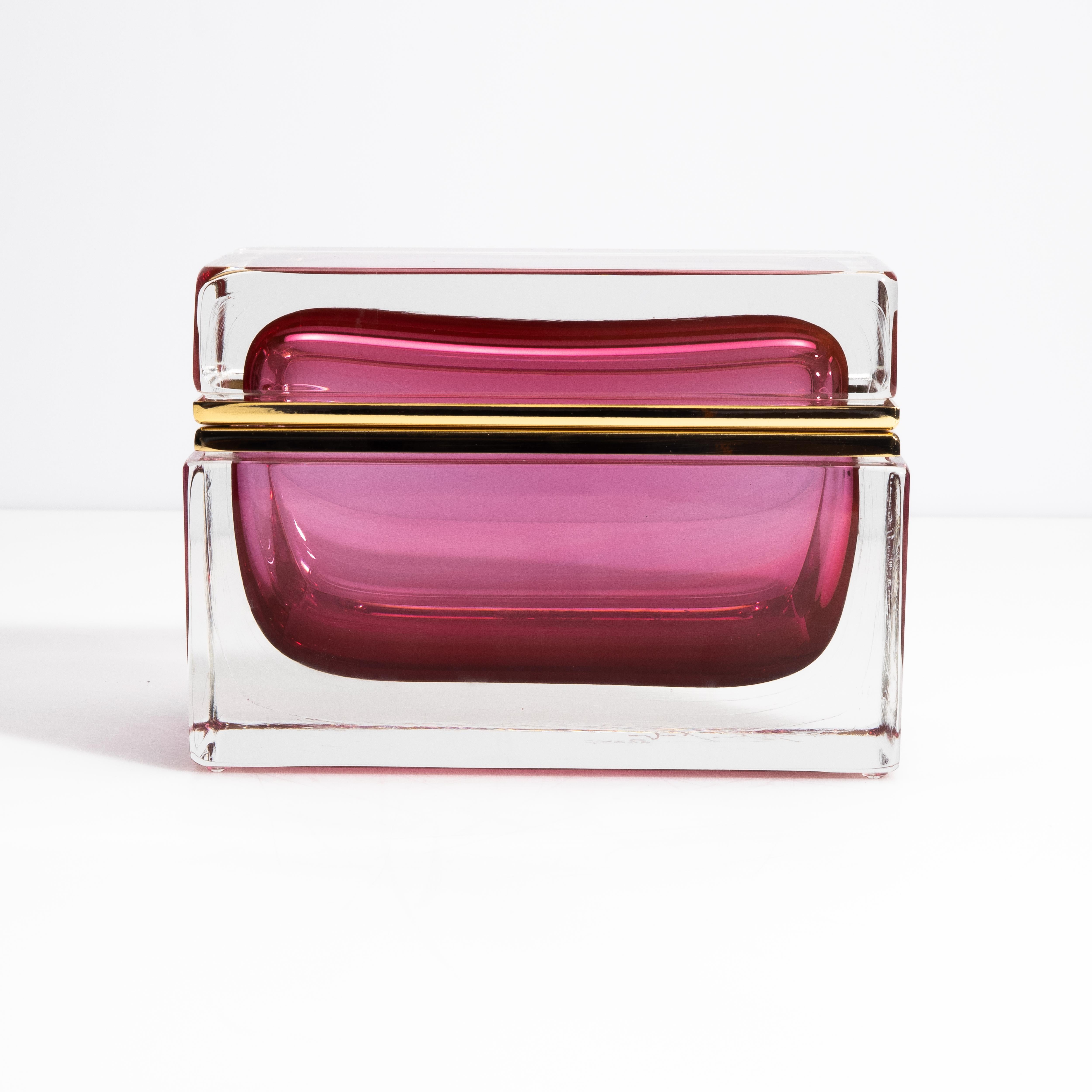 Hand Blown Murano Glass Box in Ruby with Brass Fittings In New Condition In West Hollywood, CA