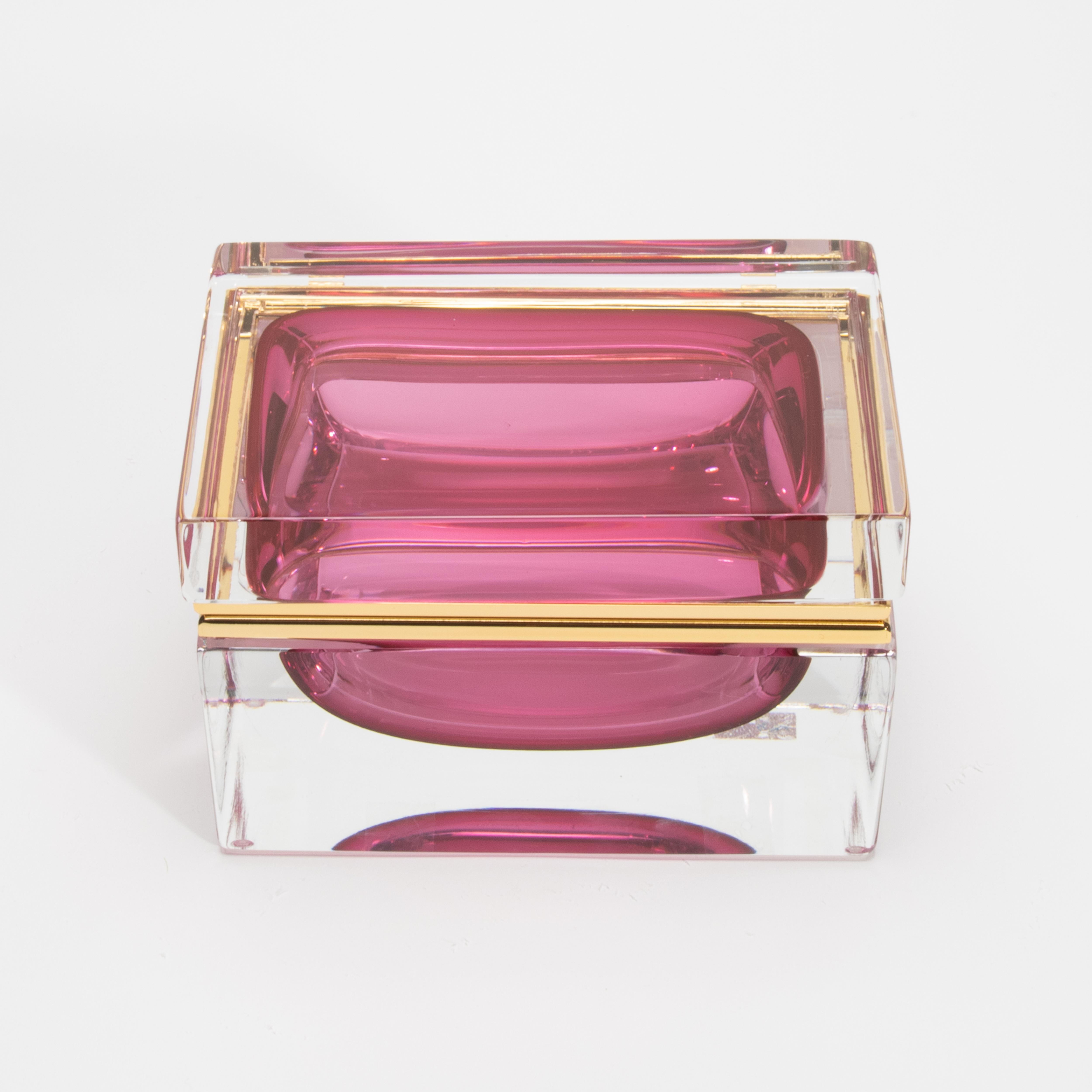 Hand-Blown Murano Box in Ruby with Brass Fittings For Sale 1