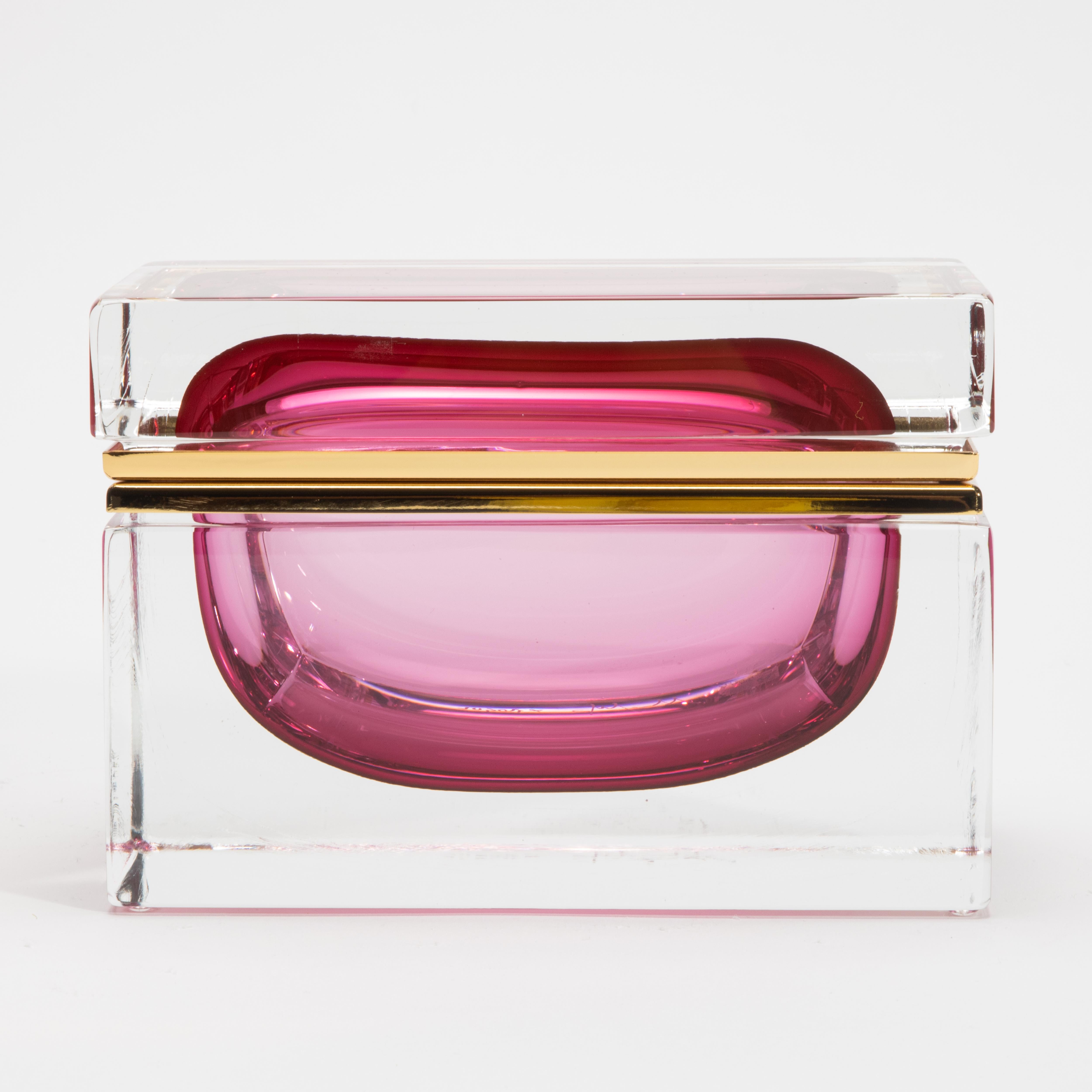 Hand-Blown Murano Box in Ruby with Brass Fittings For Sale 2