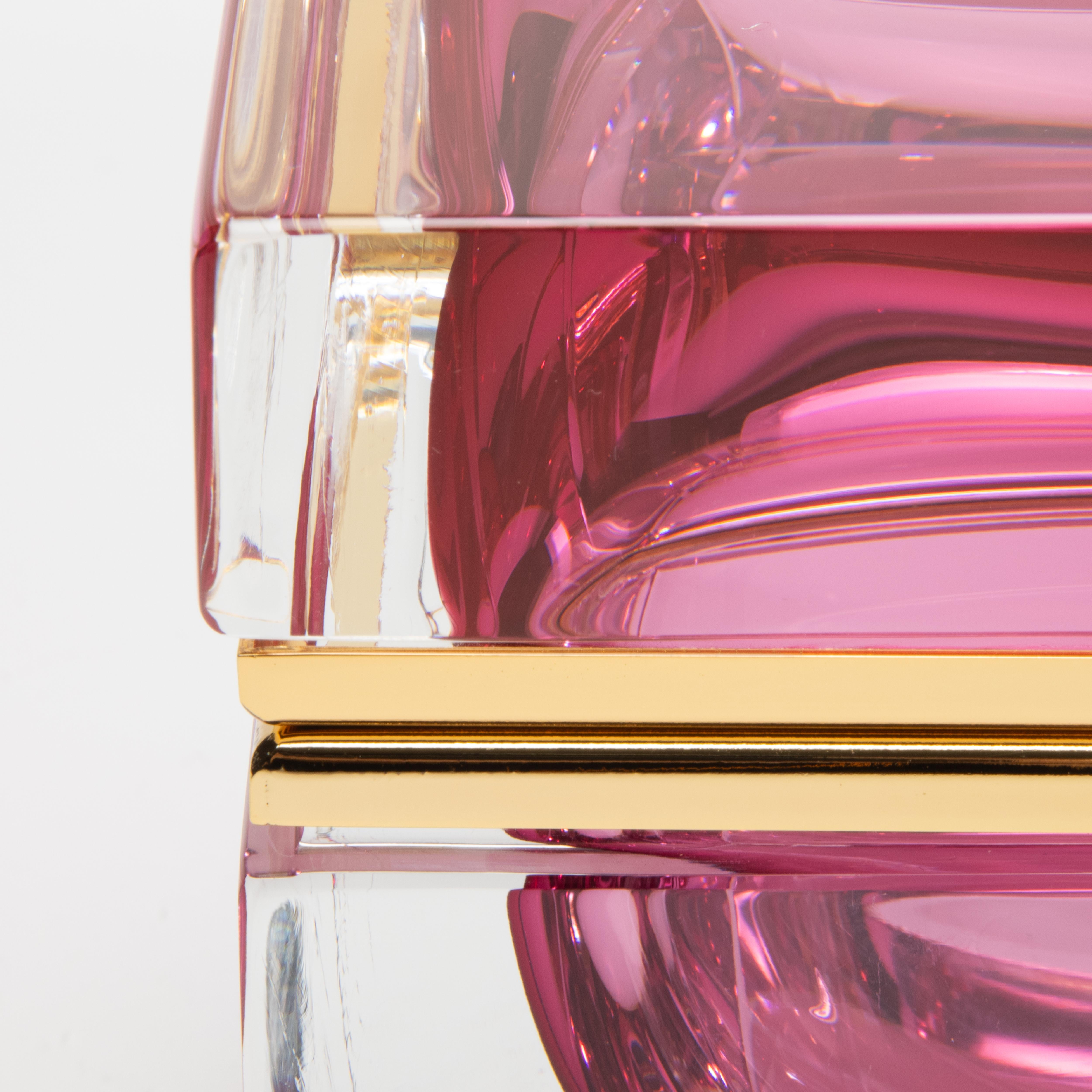 Hand-Blown Murano Box in Ruby with Brass Fittings For Sale 3