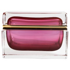 Hand Blown Murano Glass Box in Ruby with Brass Fittings