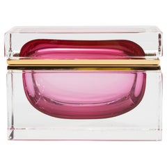 Hand-Blown Murano Box in Ruby with Brass Fittings
