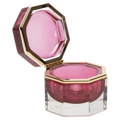 Hand-Blown Murano Box in Ruby with Brass Fittings