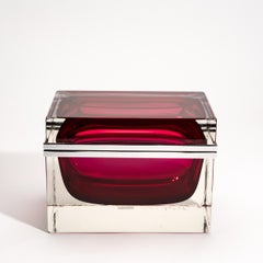 Hand-Blown Murano Box in Ruby with Chrome Fittings XL