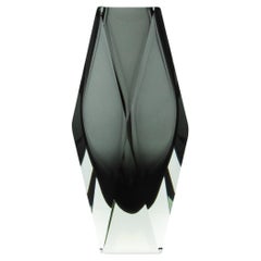 Hand-Blown Murano Briolette Vase in Grey