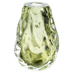 Hand Blown Murano Burri Vase in Light Olive Green