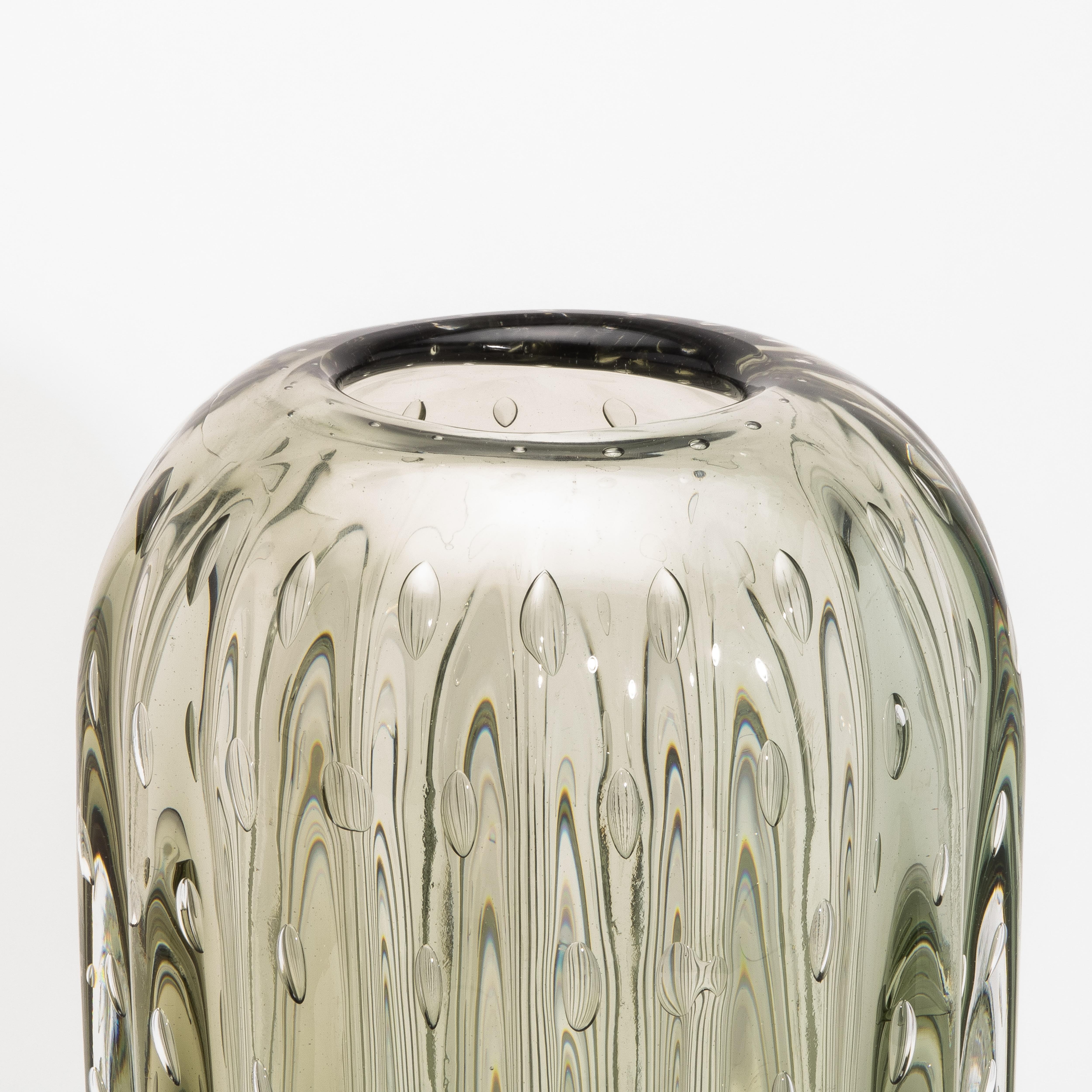 Modern Hand-Blown Murano Cactus Vase in Fern Green with Bubbles Large For Sale