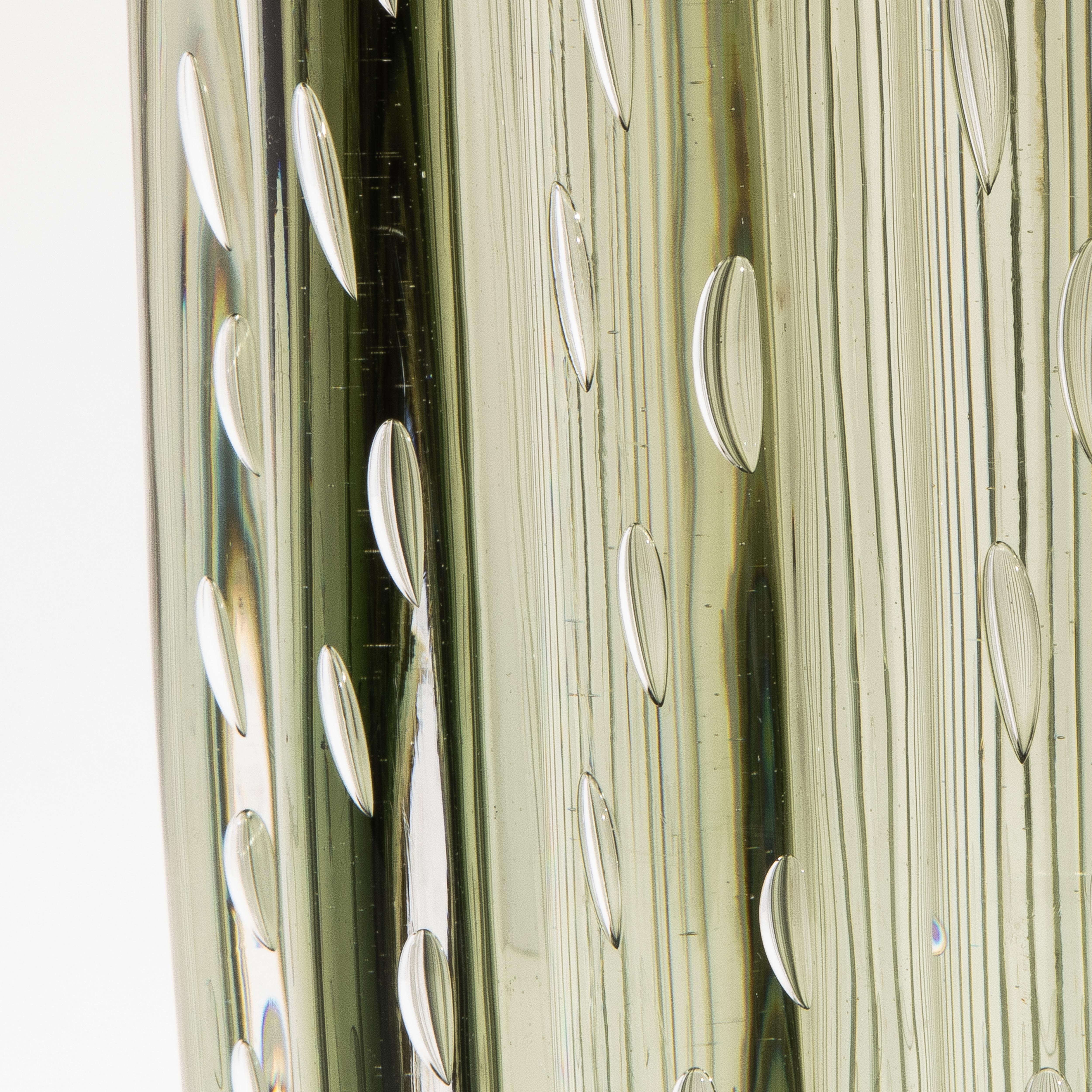 Hand-Crafted Hand-Blown Murano Cactus Vase in Fern Green with Bubbles Large For Sale