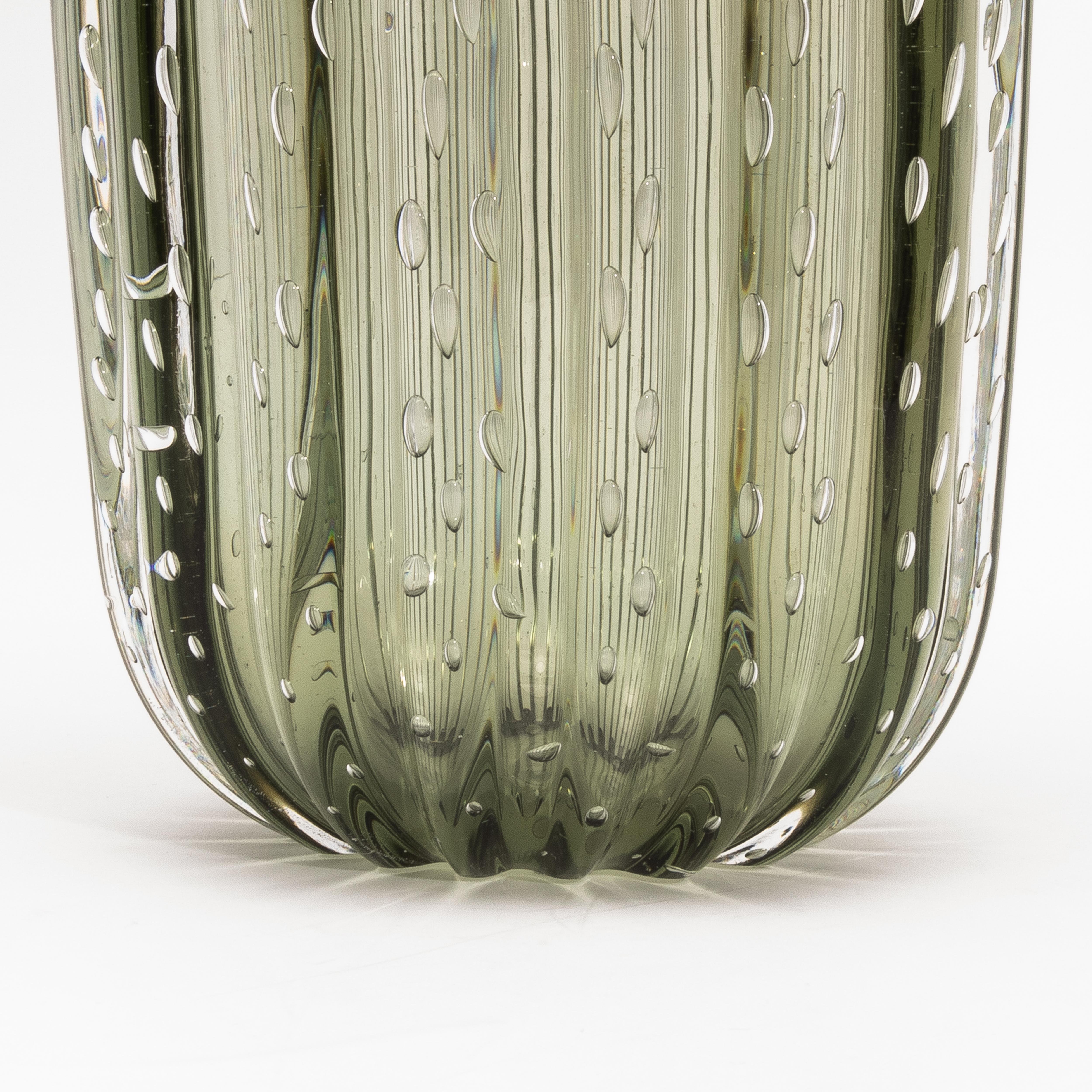 Hand-Blown Murano Cactus Vase in Fern Green with Bubbles Large In New Condition For Sale In West Hollywood, CA