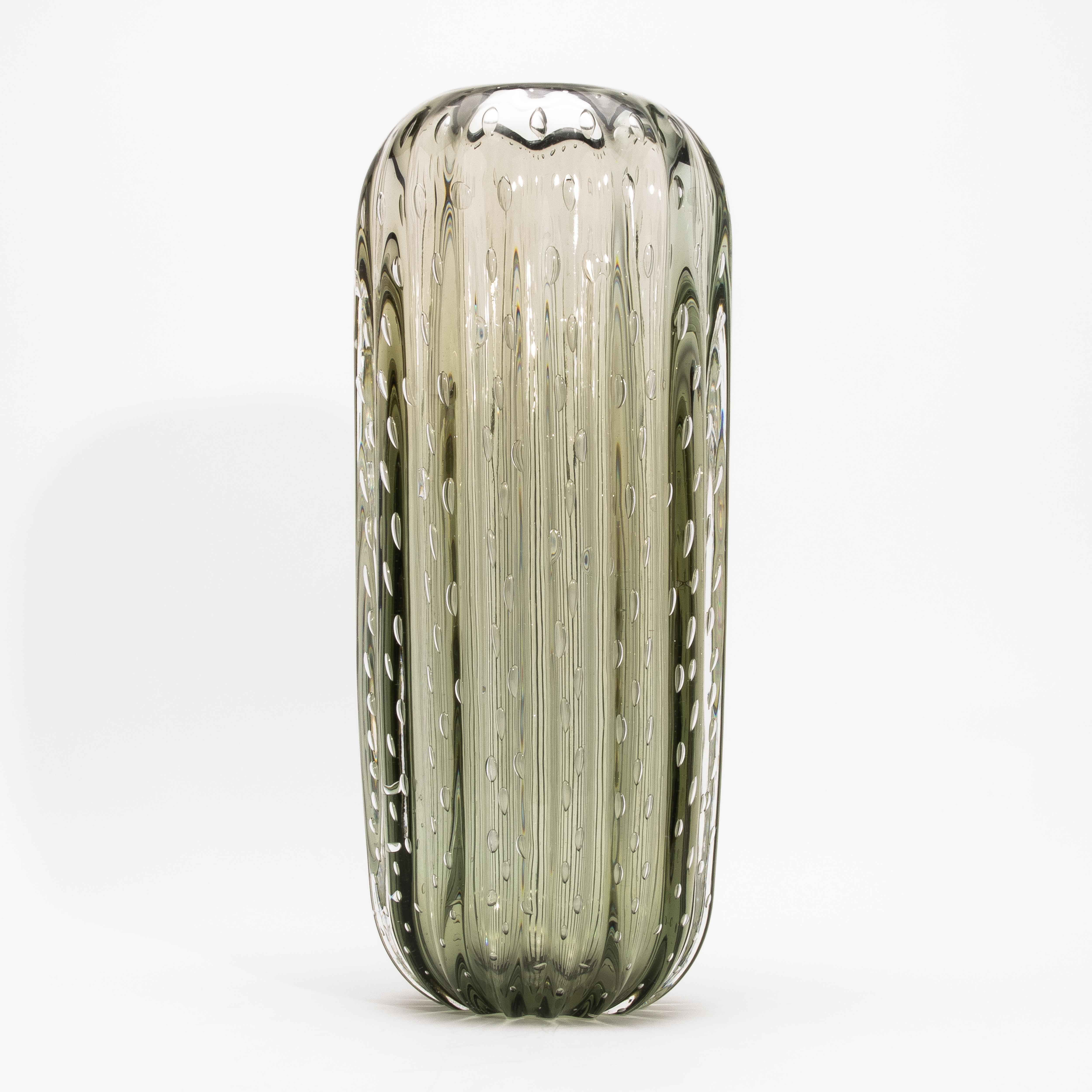 Contemporary Hand-Blown Murano Cactus Vase in Fern Green with Bubbles Large For Sale