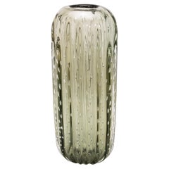 Hand-Blown Murano Cactus Vase in Fern Green with Bubbles Large