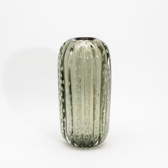 Hand-Blown Murano Cactus Vase in Fern Green with Bubbles Medium