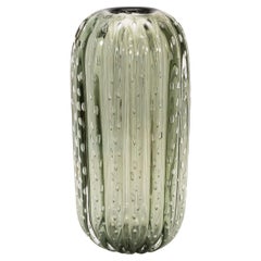 Hand-Blown Murano Cactus Vase in Fern Green with Bubbles Medium