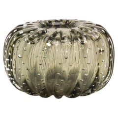 Hand-Blown Murano Cactus Vase in Fern Green with Bubbles Small