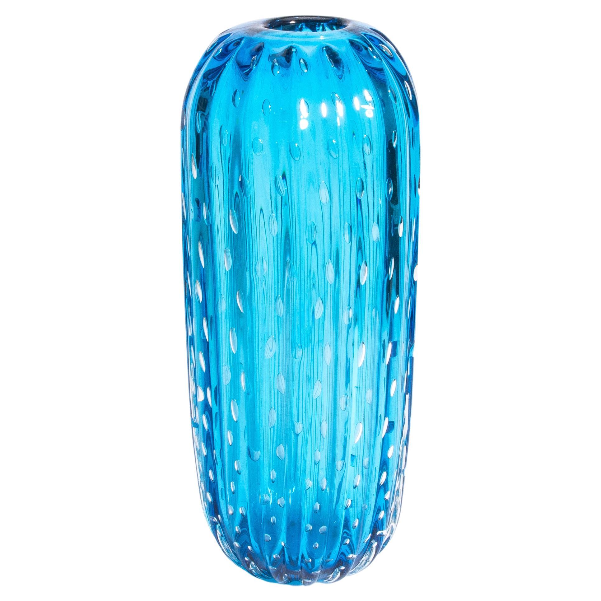 Vaso Cactus di Murano soffiato a mano in blu laguna