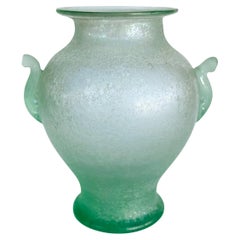 Jarrón Urna de Cristal de Murano Celadón Veneciano Soplado a Mano, 2 Asas