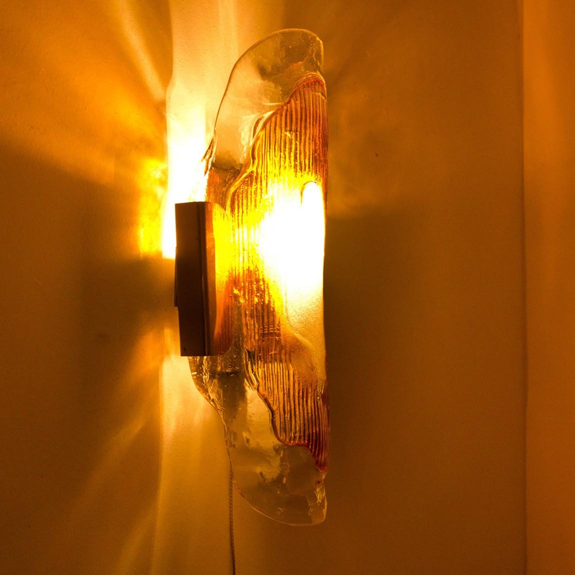 Hand Blown Murano Ambre Glass Wall Lights, 1970s For Sale 2