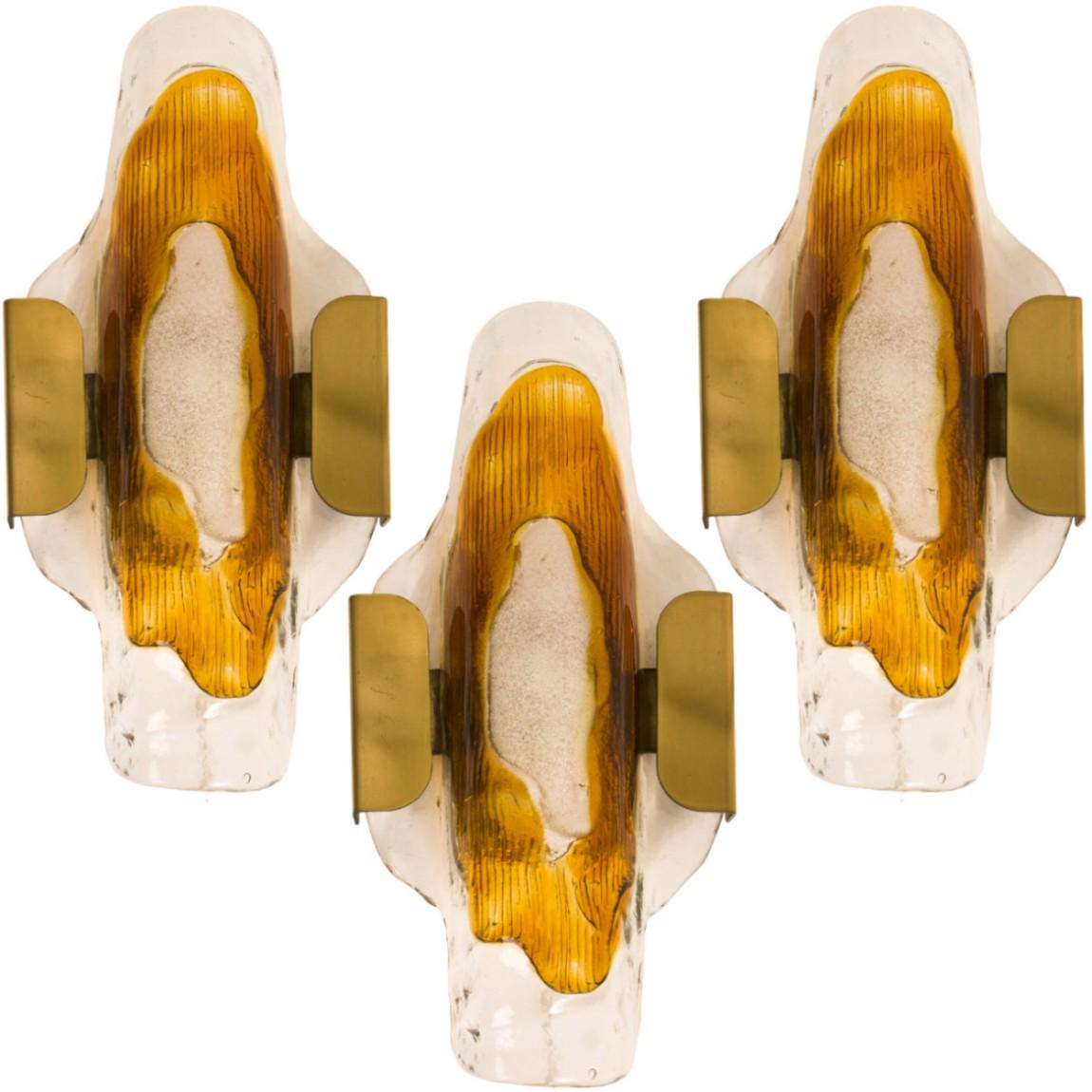 Mid-Century Modern Hand Blown Murano Ambre Glass Wall Lights, 1970s For Sale