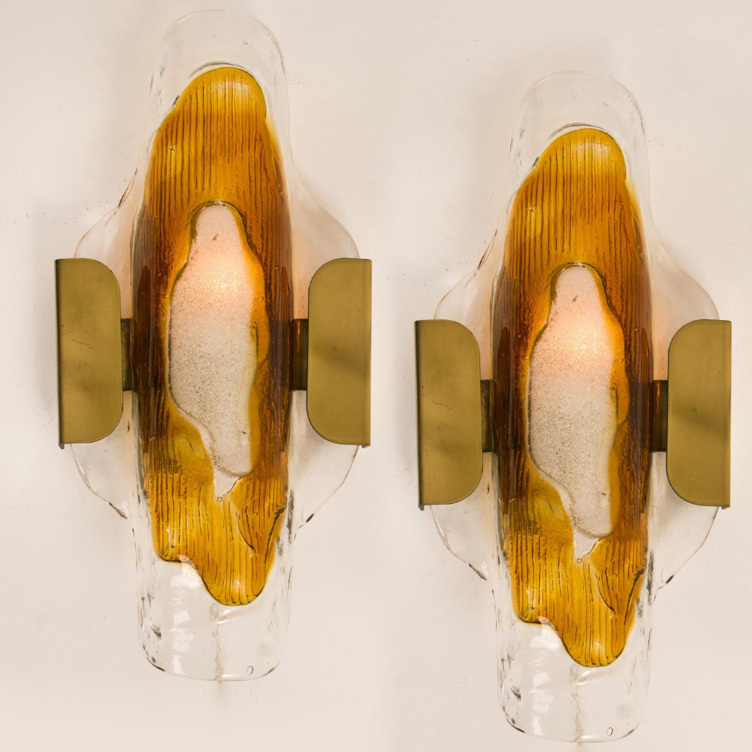 Hand Blown Murano Clear and Orange Glass Wall Lights, 1970s In Good Condition For Sale In Rijssen, NL