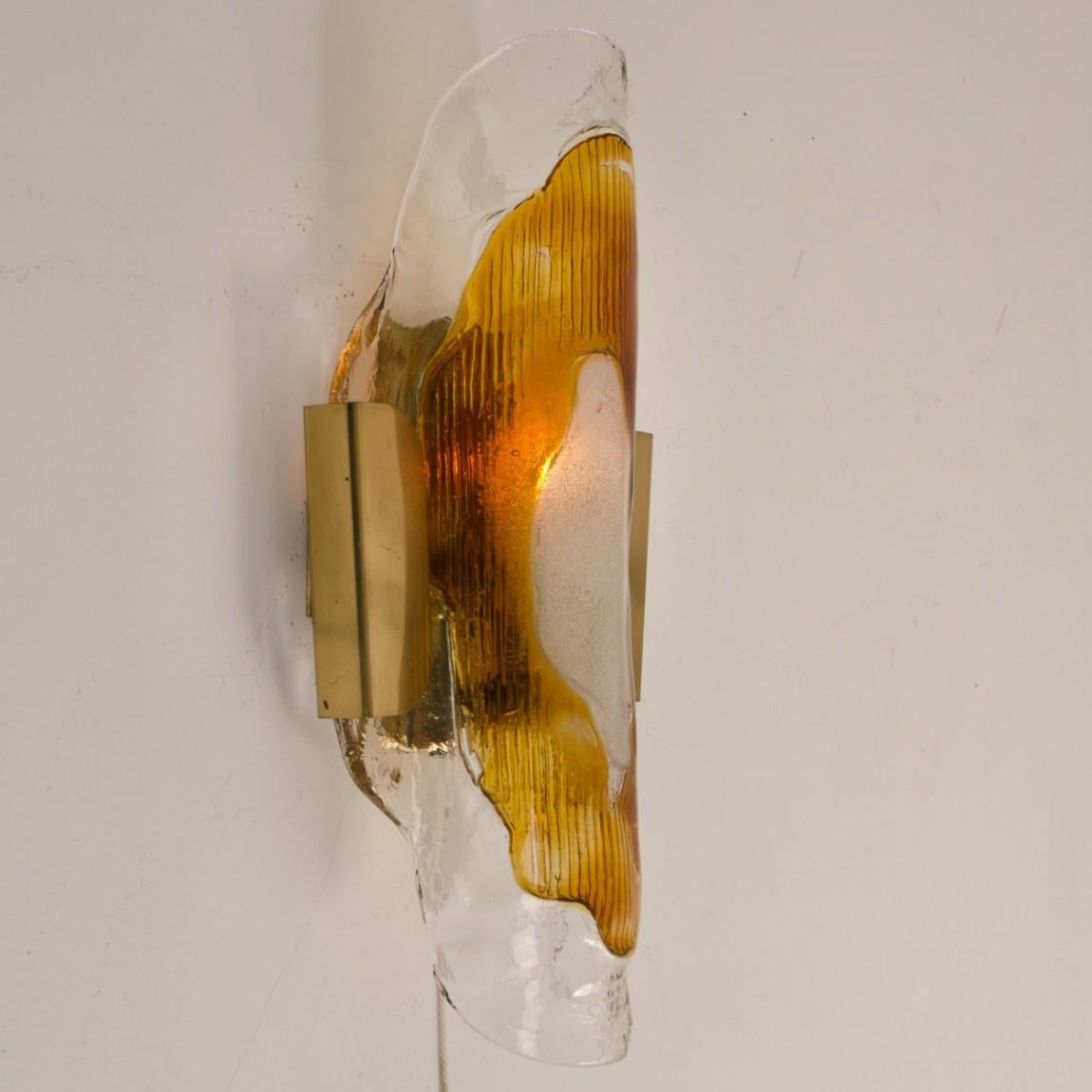20th Century Hand Blown Murano Ambre Glass Wall Lights, 1970s For Sale
