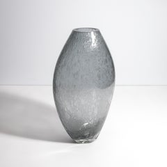 Hand Blown Murano Cloudy Vase in Grey with Bubbles Large