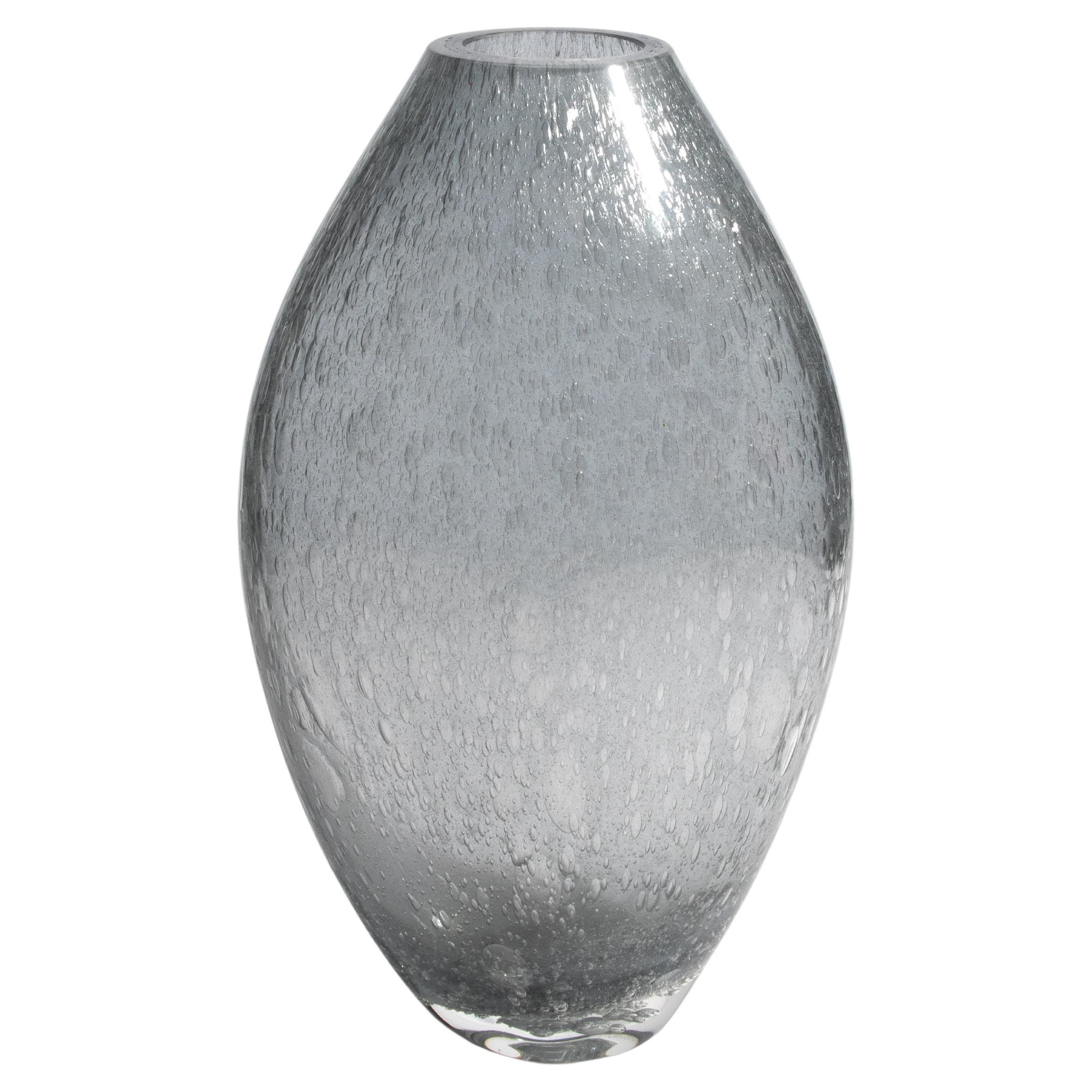Hand Blown Murano Cloudy Vase in Grey with Bubbles Large