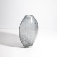 Hand Blown Murano Cloudy Vase in Grey with Bubbles Medium