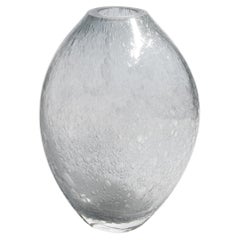 Hand Blown Murano Cloudy Vase in Grey with Bubbles Medium