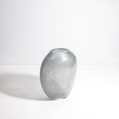 Hand Blown Murano Cloudy Vase in Grey with Bubbles Small