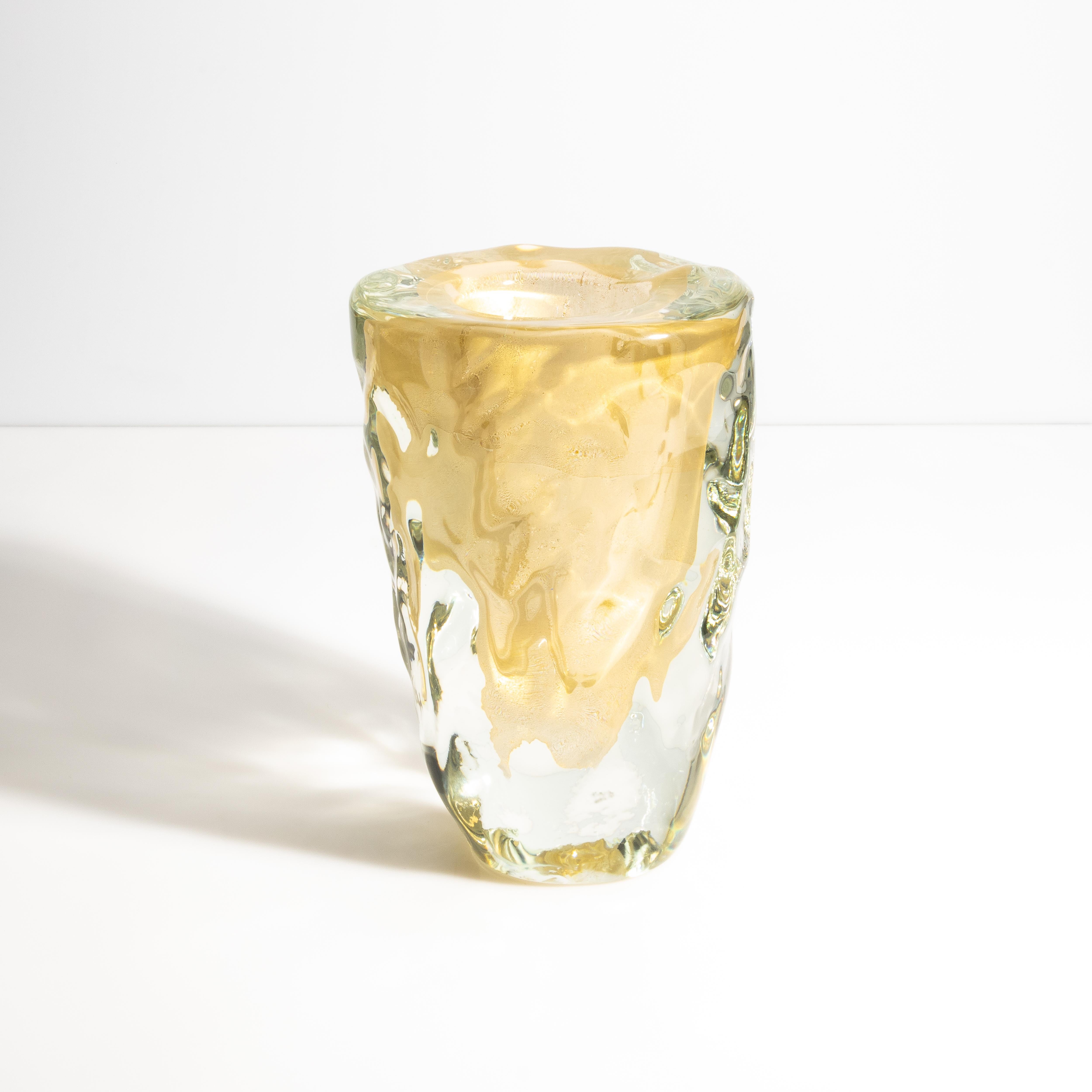 Moderno Vaso Buri di Murano soffiato a mano, trasparente e con riflessi d'oro a 24 carati Medio in vendita