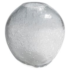 Hand Blown Murano Cloudy Vase in Grey with Bubbles Small