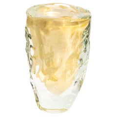 Hand Blown Murano Vase Buri in Clear with 24-Karat Gold Flecks Medium