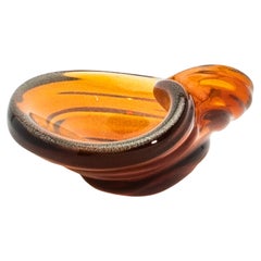 Hand-Blown Murano Dish in Amber with 24-Karat Gold Flecks and Curved Detailing