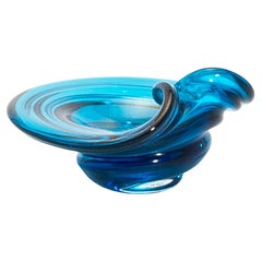 Hand-Blown Murano Dish in Aqua Blue with 24-Karat Gold Flecks