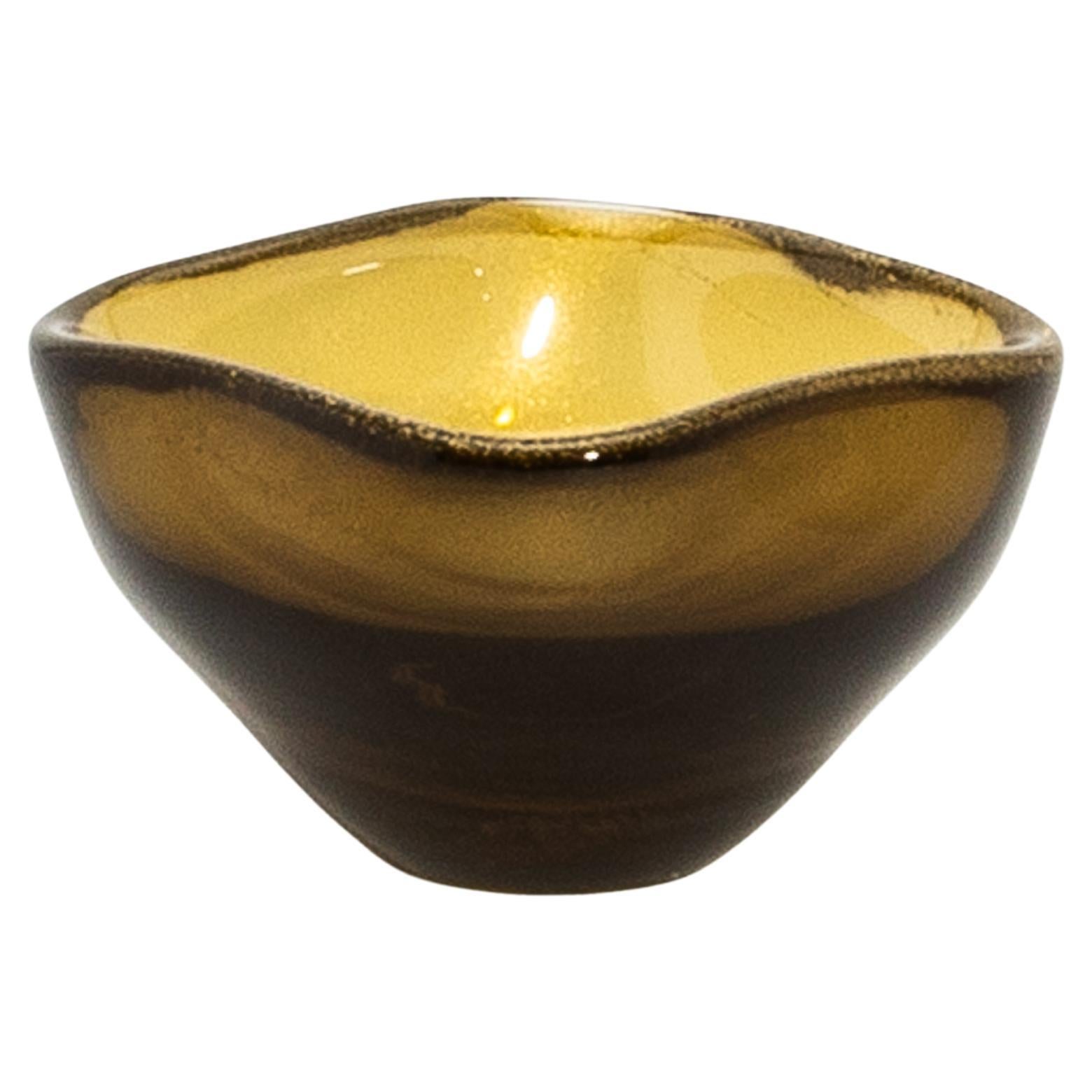 Hand-Blown Murano Dish in Tobacco With 24-Karat Gold Flecks