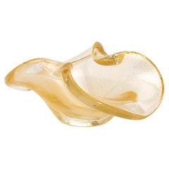 Hand-Blown Murano Dish with 24-Karat Gold Flecks and Curved Detailing