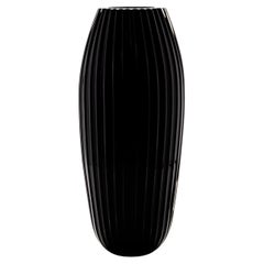 Hand-Blown Murano Extra Tall Modern Vase in Onyx Black