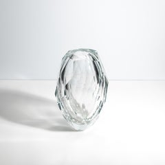 Hand Blown Murano Facet Thick Vase in Clear
